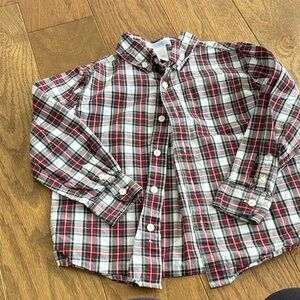 Janie and Jack Red, Black, and White Plaid Button Down Shirt